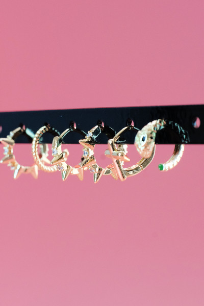 Set Of Yellow Gold Earrings 6pcs